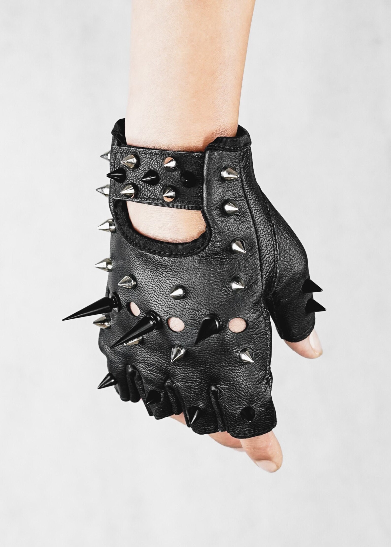 Spiked Fingerless Leather Gloves 'WARTIME' Goth Etsy