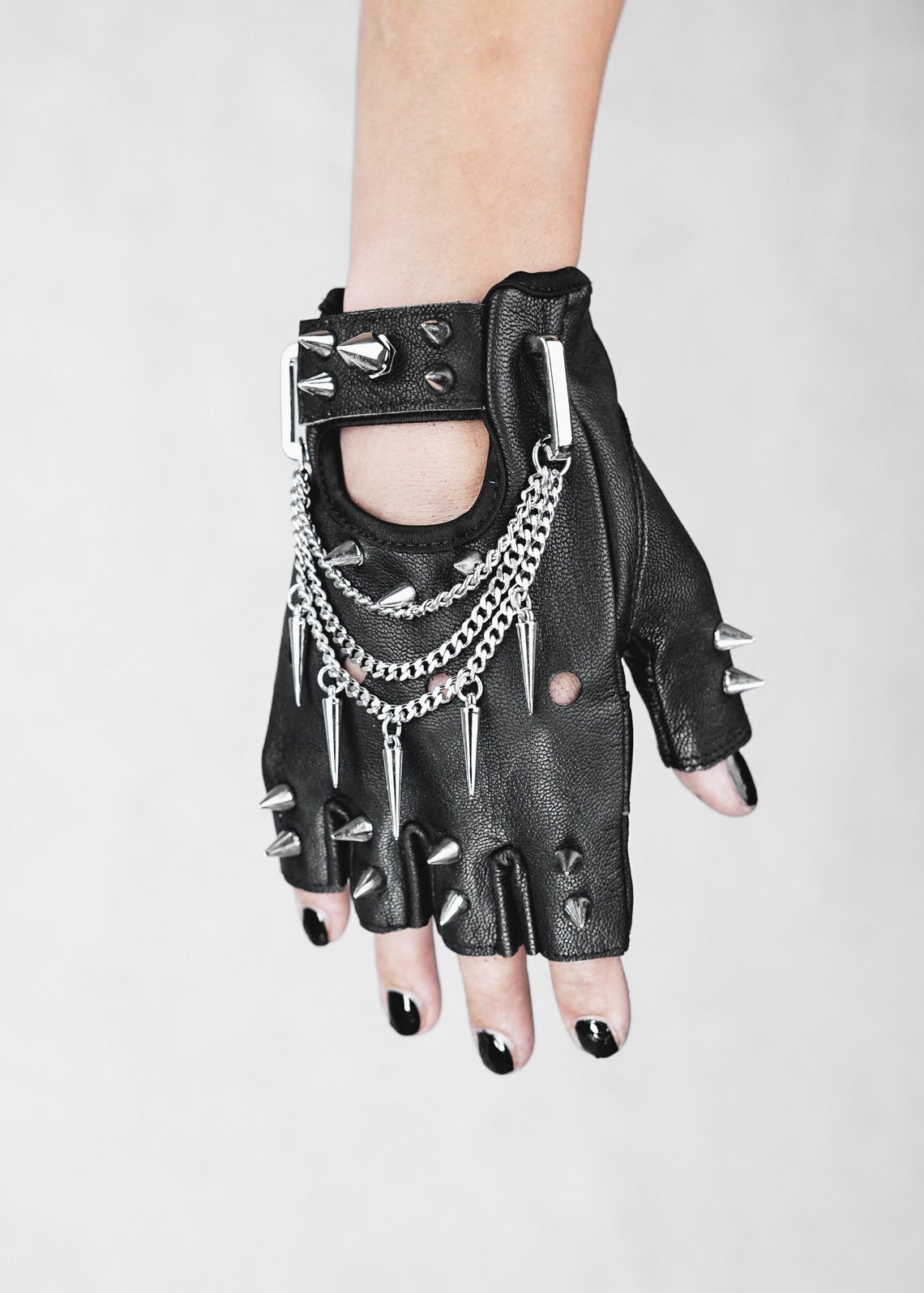 Spiked Fingerless Leather Gloves 'ECONOMY OF DEATH' Etsy