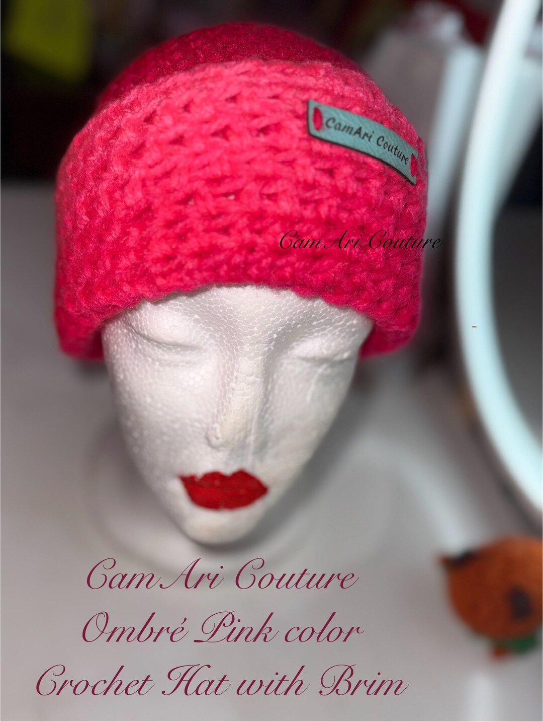 Handmade Crochet Pink Ombre Hat With Brim - Etsy display picture 1