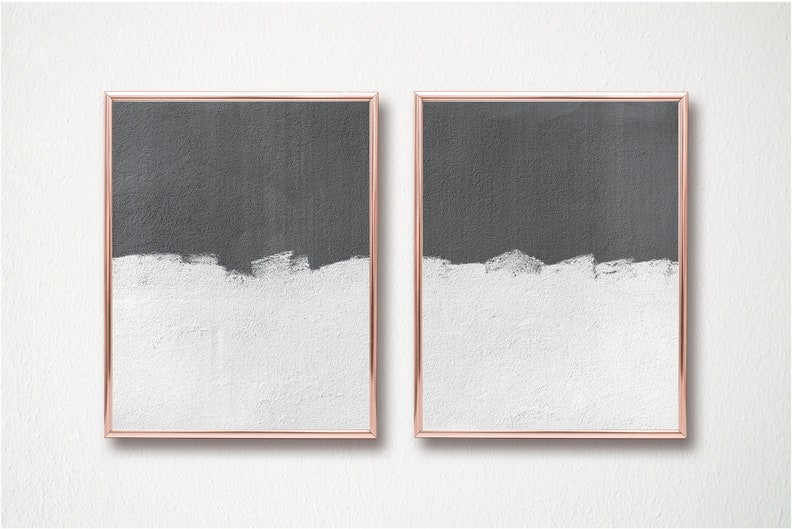 Black and White Abstract Brush Stroke Set of Two Wall ArtMinimalistPrintable Wall ArtInstant DownloadBlack White GeometricNordic Art