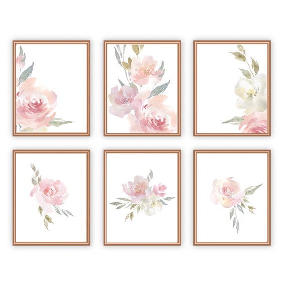 Pale Pink Roses Set Of 6 Wall Art 11X14/Printable Flower Wall | Etsy