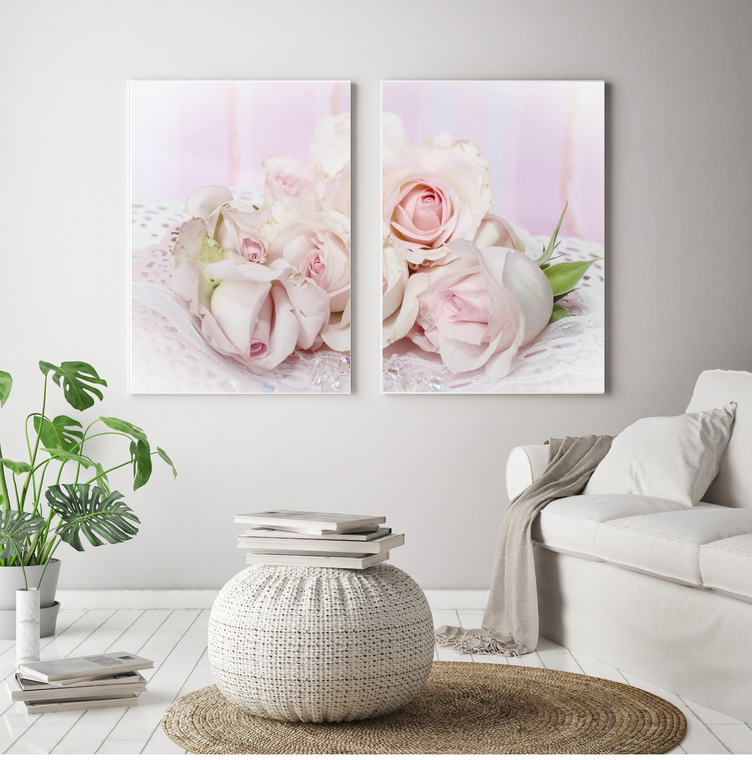Shabby Chic Pink Rose Set of Two Wall Art/Blush Pink Etsy