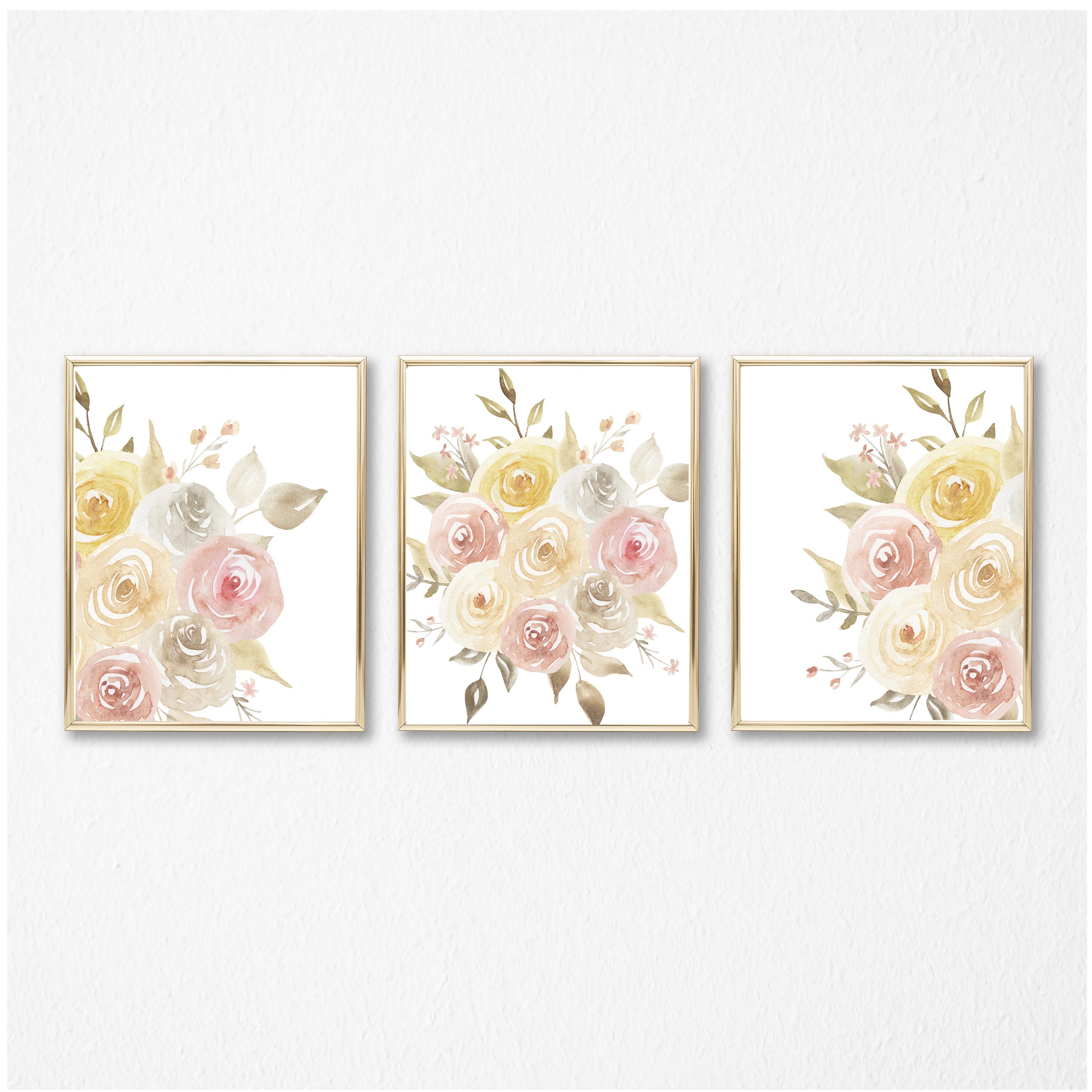 Pastel Bouquet Wall Art Set Of Three /Floral Digital Wall Art Etsy