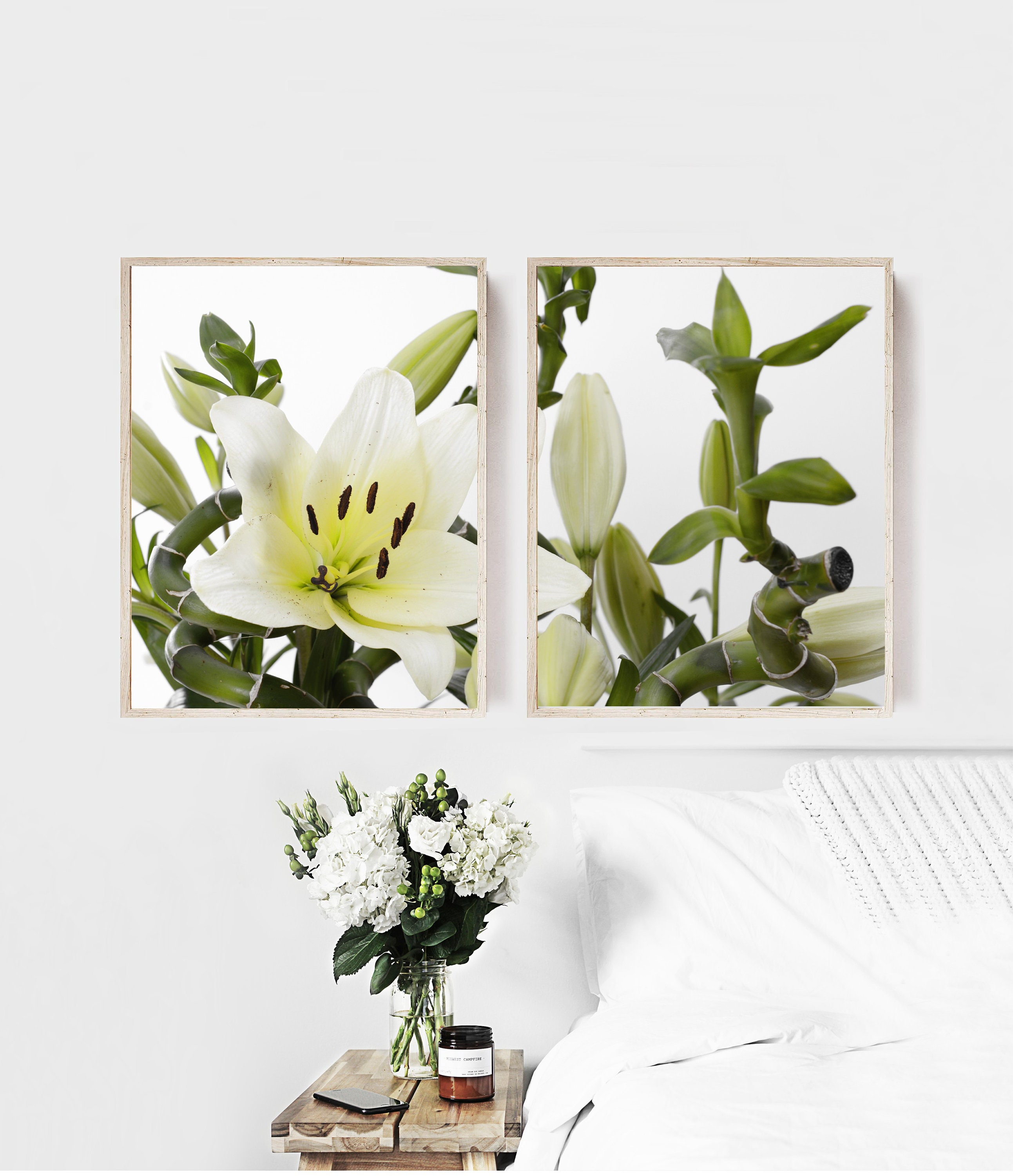 White Lily Set of Two Wall Art/Floral Wall Art/Printable Wall Etsy