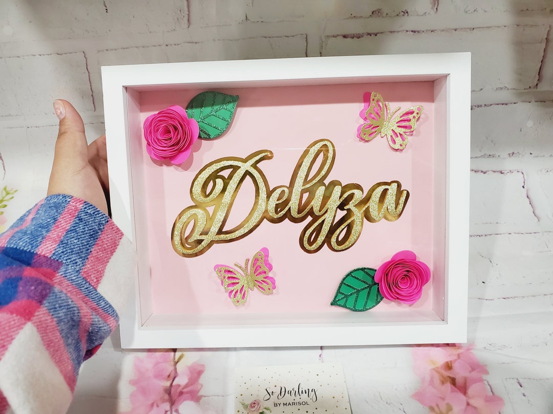 Personalized Custom Name Shadow Box, Shadow Box With Roses and