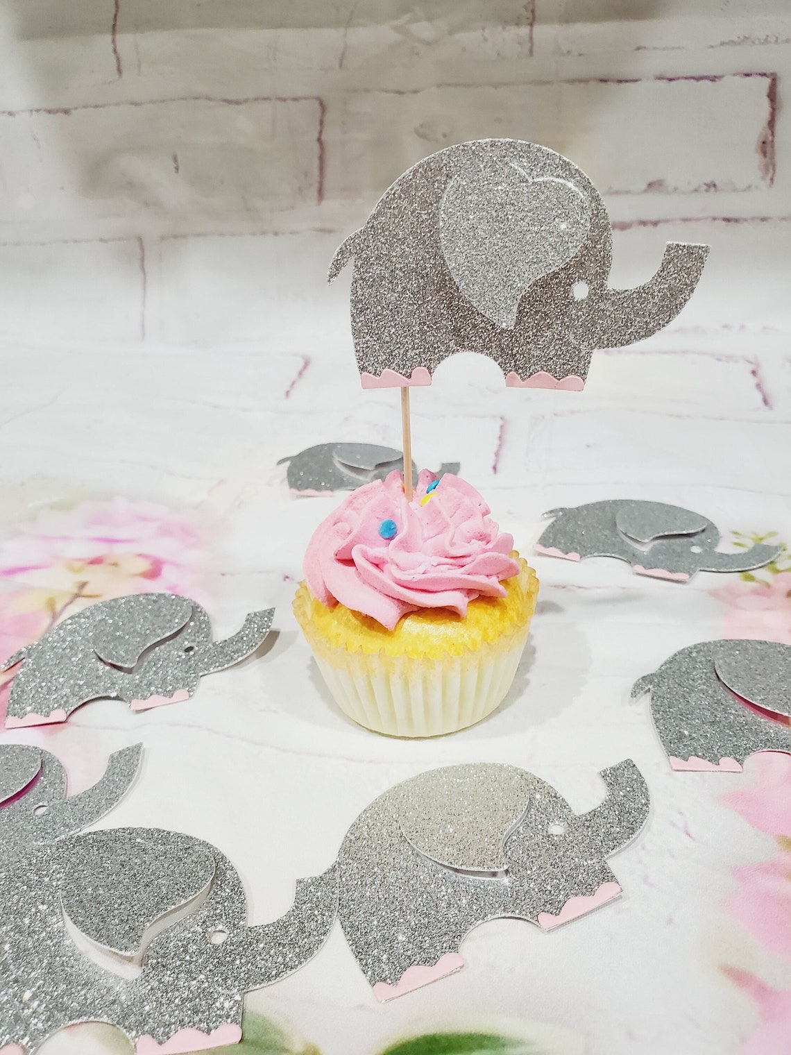 Elephant Cupcake Toppers, Girl Elephant Cupcake Toppers, Elephant Theme