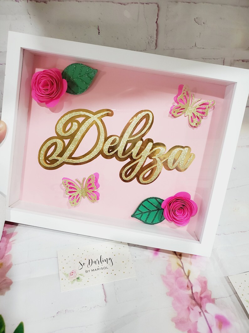 Personalized Custom Name Shadow Box, Shadow Box With Roses and
