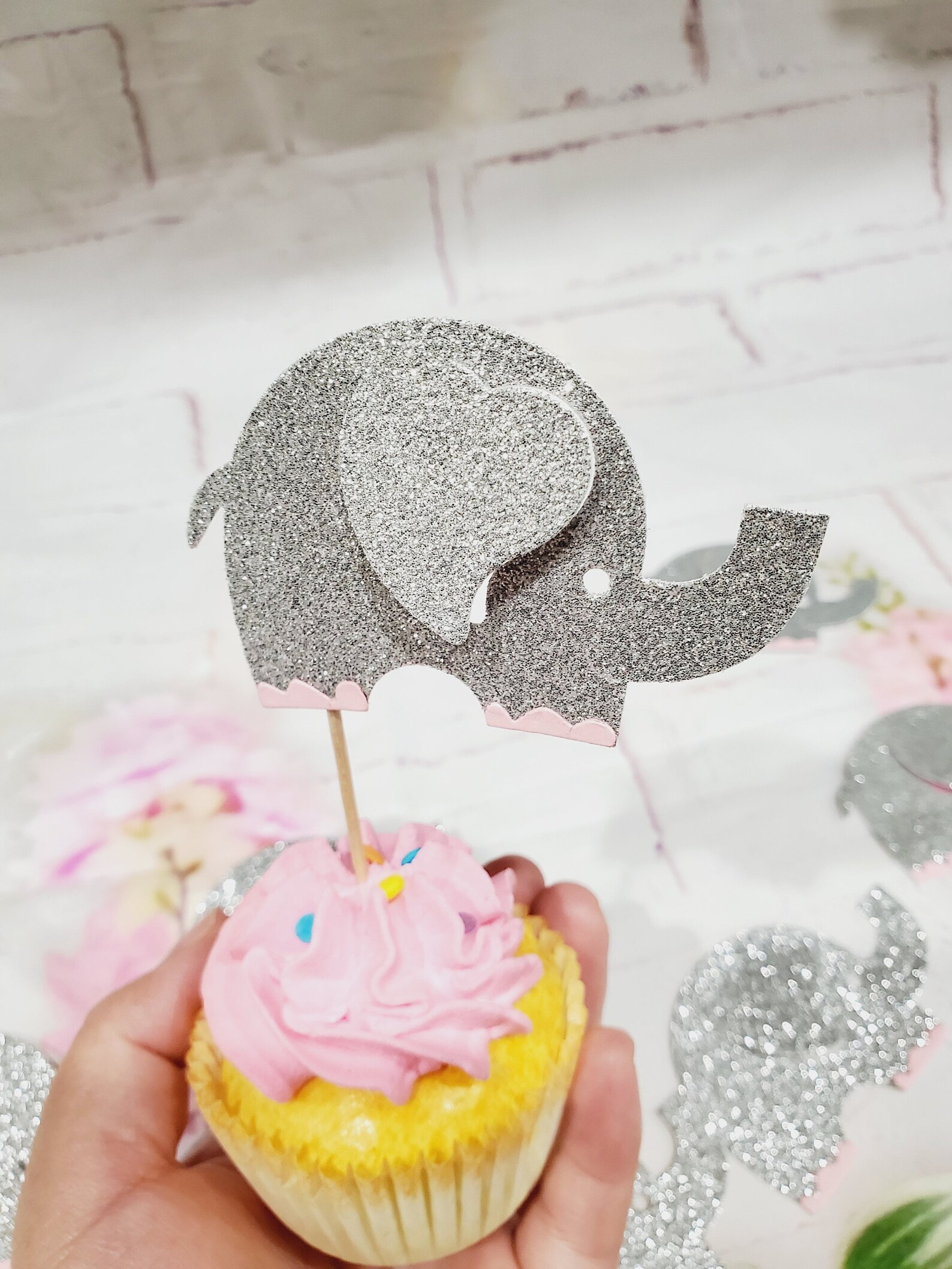 Elephant Cupcake Toppers, Girl Elephant Cupcake Toppers, Elephant Theme