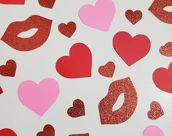 Valentines Confetti 230 pc., Confeti de corazón, confeti de corazón brillante, confeti de cupido, decoraciones de fiesta de San Valentín, día de San Valentín, labios de besos