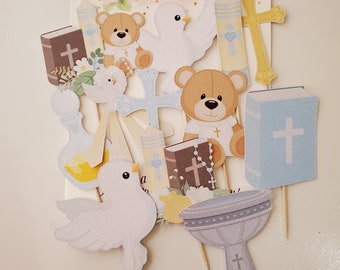 12 quilates Adornos para cupcakes de bautizo de niño, Adornos para cupcakes de bautizo, Primera Comunión, Confirmación, Adornos para cupcakes, Decoraciones para pasteles, Bautizo