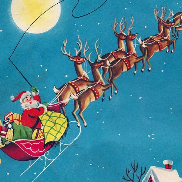 Retro Santa and Reindeer, Santa's On His Way, Digital Download