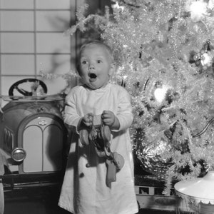 Vintage Little Boy Christmas Morning with Toys, Instant Digital Download Image