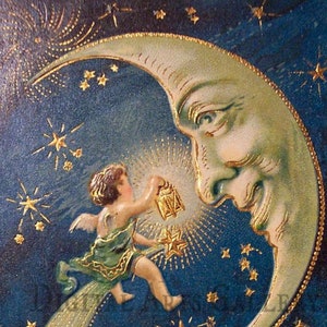 Vintage Baby neues Jahr trifft den Mann auf dem Mond, digitaler Download