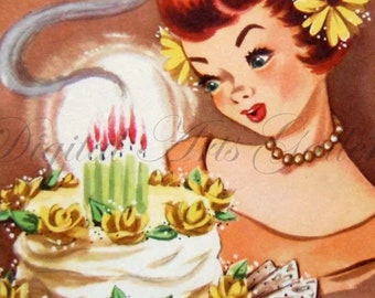 Vintage Birthday Download, Happy Birthday, Darling, Instant Digital Download