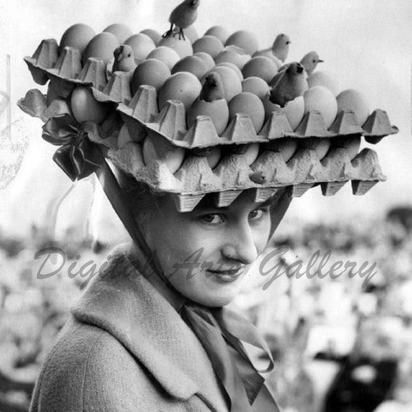 Vintage Easter Bonnet, Unique Image, Egg Carton Easter Bonnet, Instant Digital Download