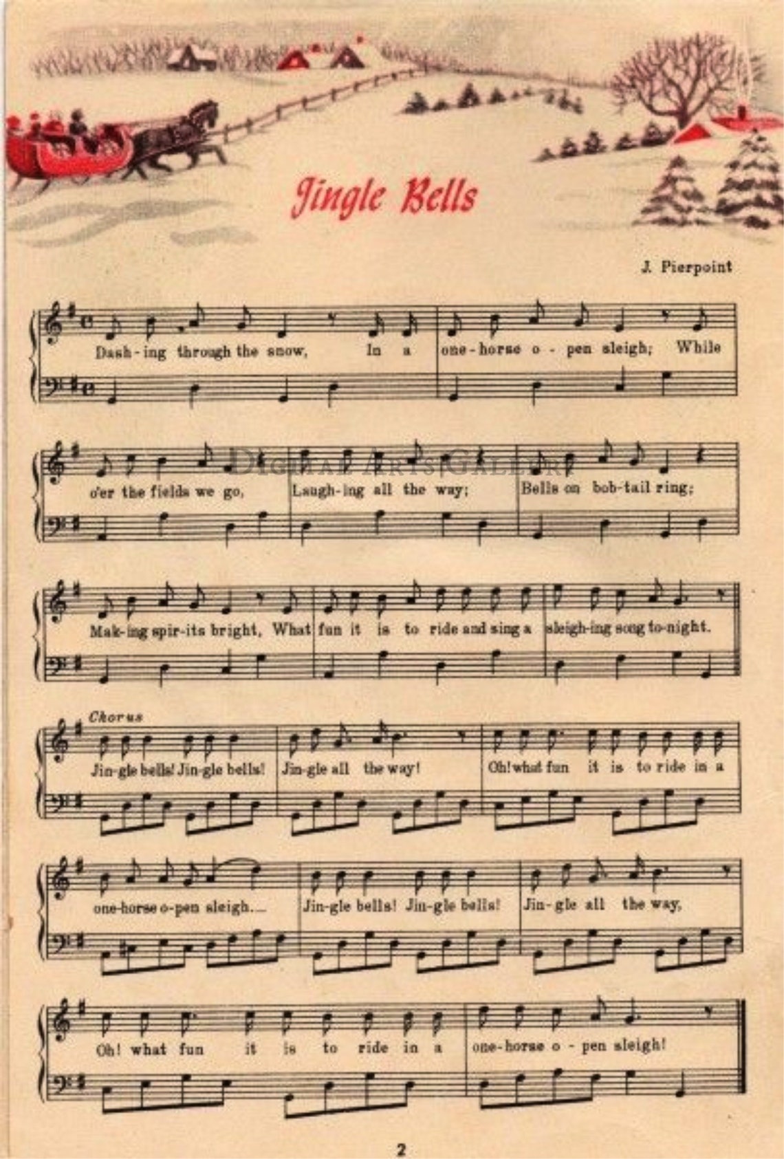 Jingle Bells Vintage Christmas Sheet Music Download | Etsy
