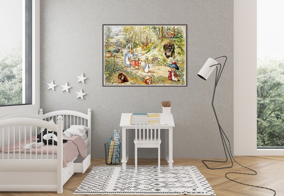 Hedgehog Tea Party Art - Baby Boys Room, Little Girls Decor, Beatrix Potter  Illustration - Unframed