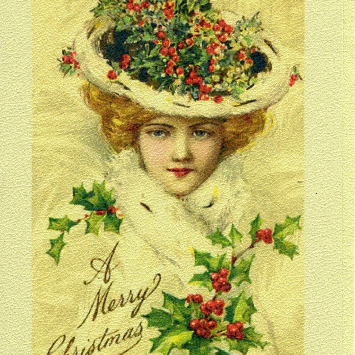 Vintage Victorian Christmas Woman With Holly Instant Digital - Etsy