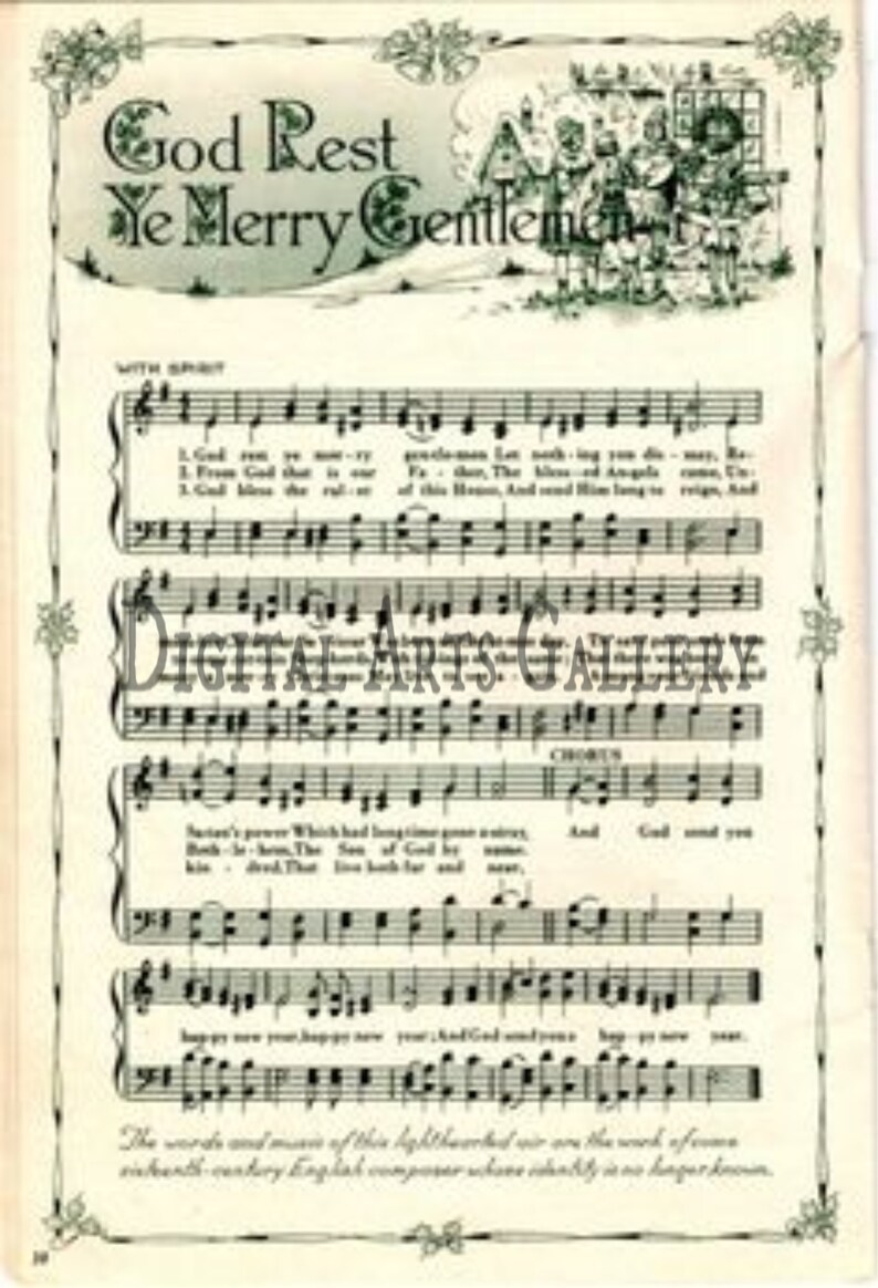 Vintage Christmas Song God Rest Ye Merry Gentlemen Instant | Etsy