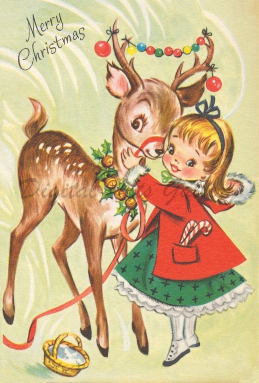 Retro Vintage Valentine Deer Holiday card