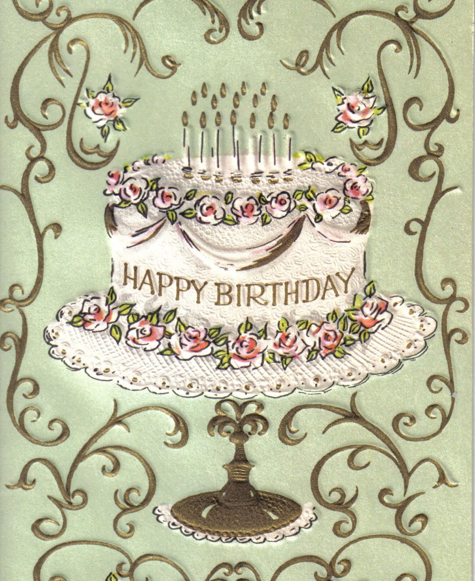Vintage Happy Birthday Cake, Retro Birthday Cake, Instant Digital