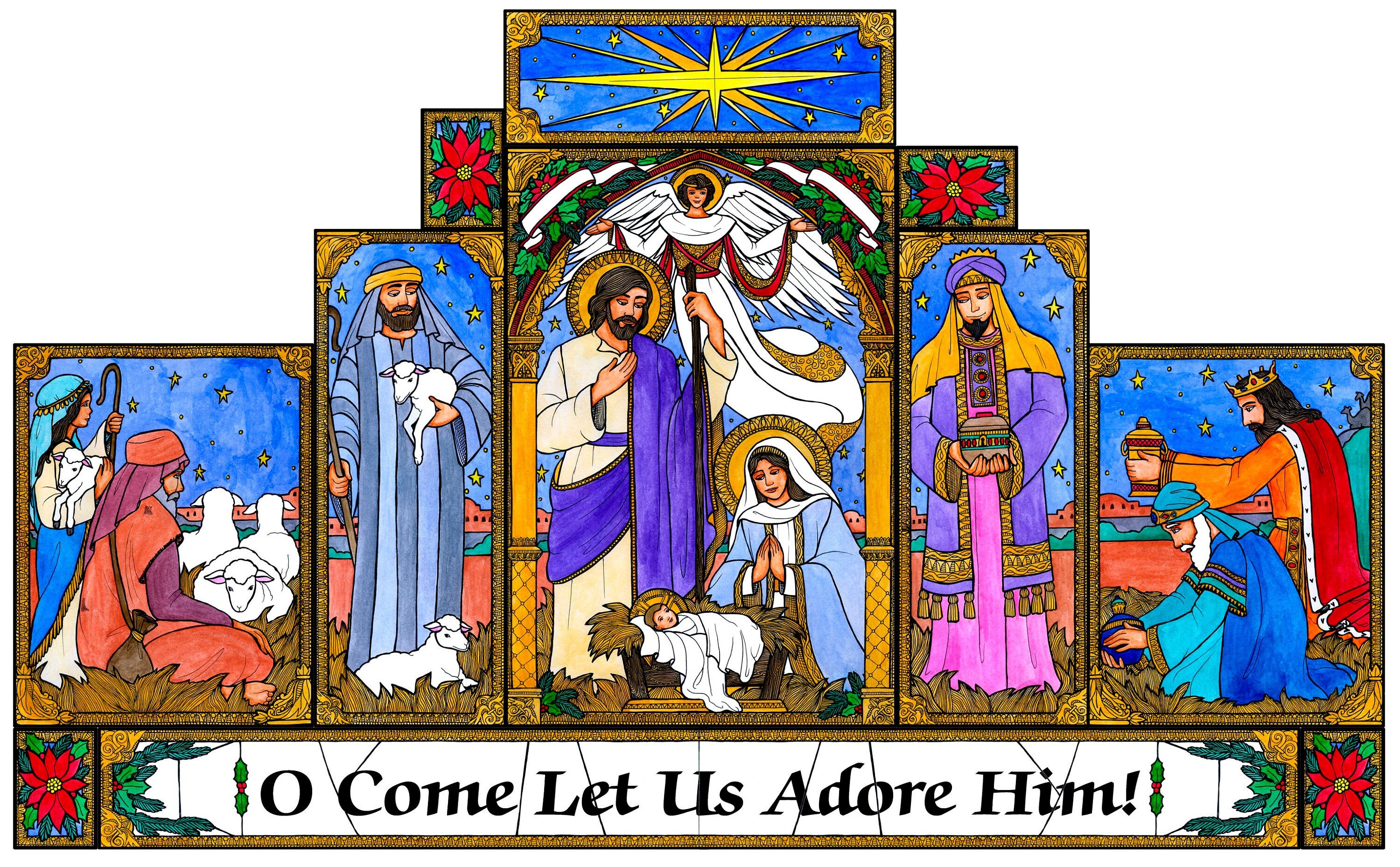 Vintage Digital Art, Nativity, Stained Glass, Image, Instant Download, Nativity Image