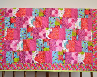 Handmade Patchwork Baby Quilt: Bright Pink Nursery Play Mat for Tummy Time