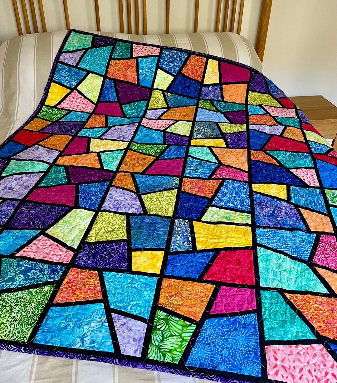 Handmade Batik Patchwork Quilt: Rainbow Stained Glass Throw - Etsy