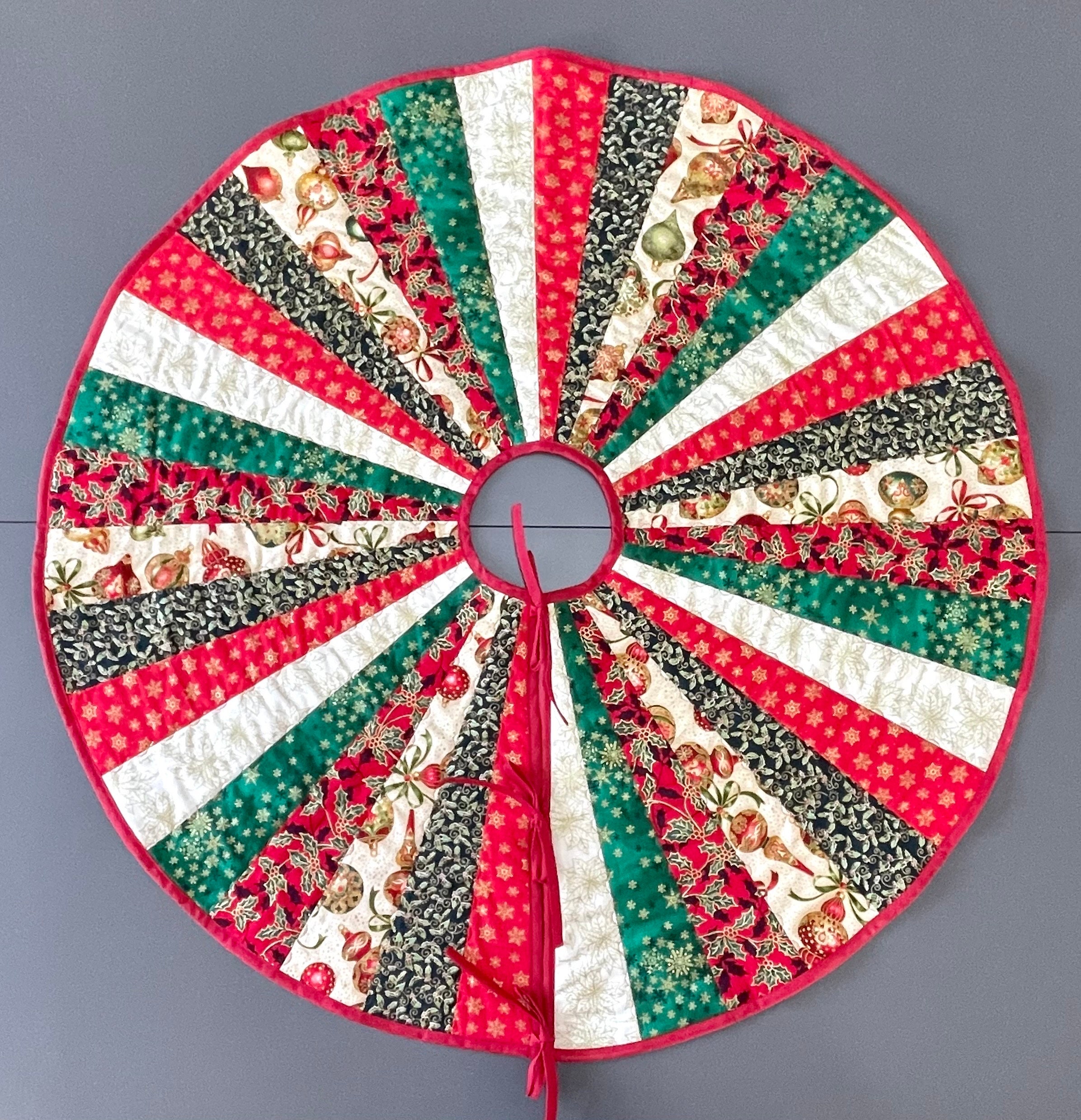 Christmas Tree Skirt, Handmade, Quilted, Cotton, Traditional Colours, Red Green Gold, Christmas