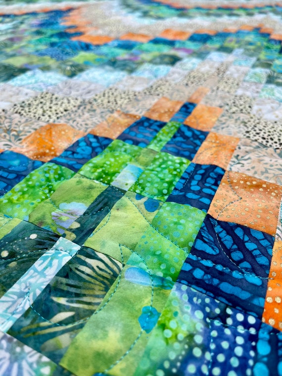 TOP DE COUETTE BATIK BARGELLO NEUF INACHEVÉ 98x96 + bonus bleu vert