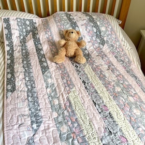 Handmade Baby Play Mat Quilt: Pink and Grey Floral Tummy Time Blanket