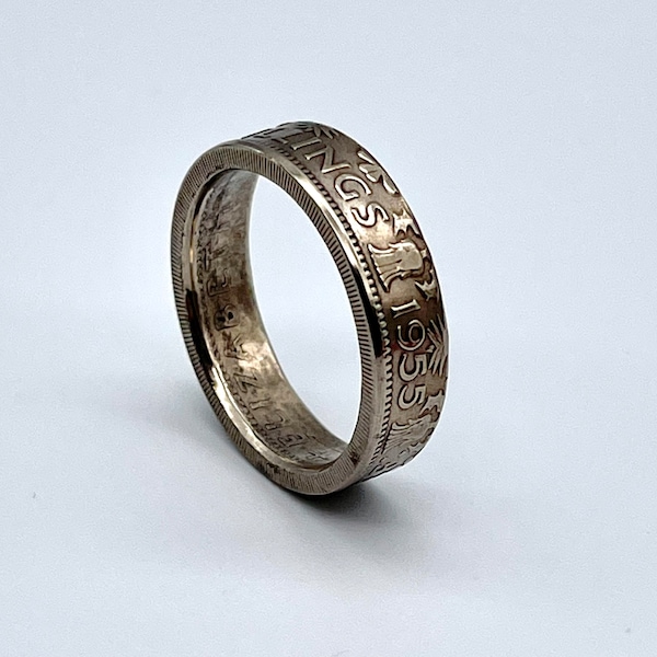 Coin Ring, 1955 Two Shilling, Size Y1/2, Two Shilling Coin Ring, Handmade, 1950s Gift, Gift 1955 Birth Year, 1955 Memento Gift, 1955 Coin