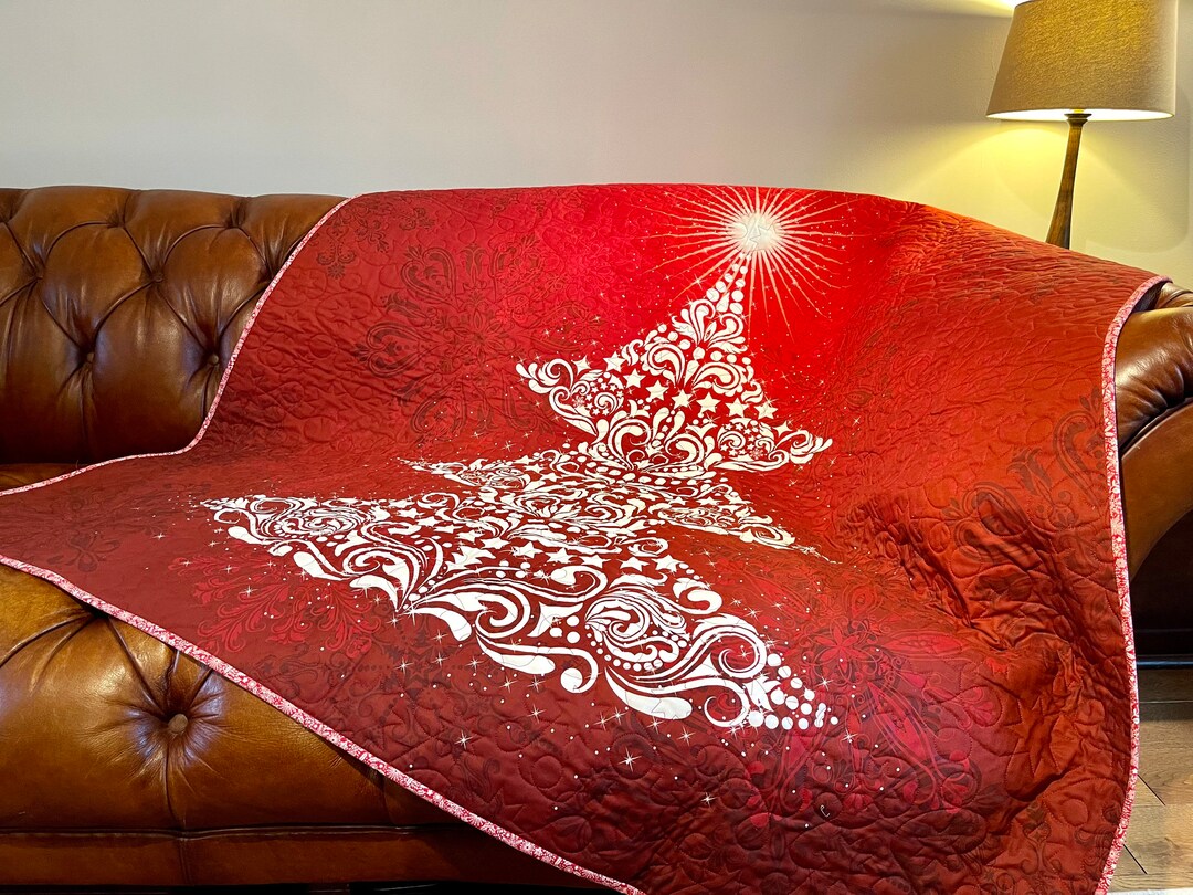 Christmas Quilt Handmade Quilted Christmas Tree Red Throw Etsy