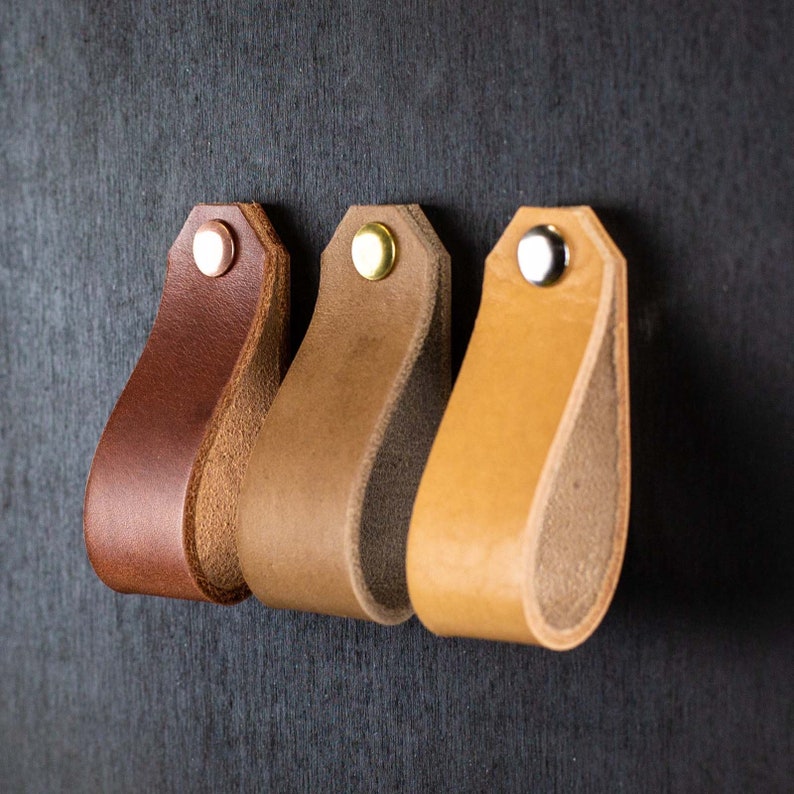 Brown Leather Drawer Pulls Leather Drawer Handles Leather Etsy