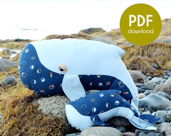 Whale Family Sewing Stuffed Toy Pillow Pattern - PDF Download