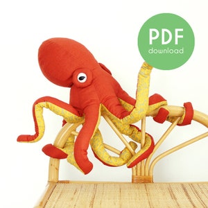 Octopus Sewing Animal Soft Sculpture Decor Stuffed Toy Pattern - PDF Download
