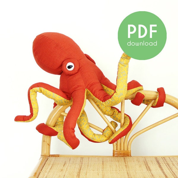 Octopus Sewing Animal Soft Sculpture Decor Stuffed Toy Pattern - PDF Download