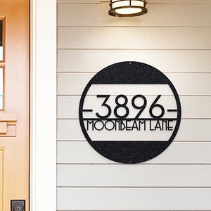 Metal Round Mid-Century Modern Address Sign | Custom House Number