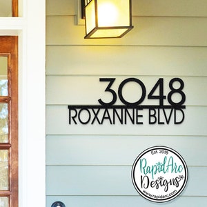 Modern Deco Metal House Number Sign | Address Sign with Street Name | Address Number Plaque with Street Name |  Modern Deco St Name & Number