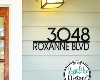Modern Deco Metal House Number Sign | Address Sign with Street Name | Address Number Plaque with Street Name |  Modern Deco St Name & Number