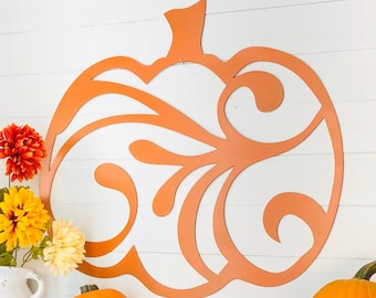 Scrolled Metal Pumpkin | Front Door Decor | Farmhouse Halloween Decor | Outdoor Porch Sign | Rustic Thanksgiving Decoration | Pumpkin Gift