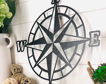 Metal Compass Rose Wall Art | Lake House Decor, Nautical Sign