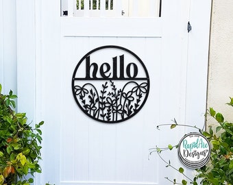 Wildflowers "hello" Metal Sign | Hello Sign | Entryway Decor | Front Door Sign | Patio or Porch Decor | Door Wreath | Wildflowers HELLO