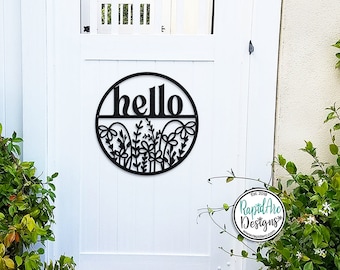 Wildflower Hello Metal Sign | Front Door Wreath, Housewarming Gift