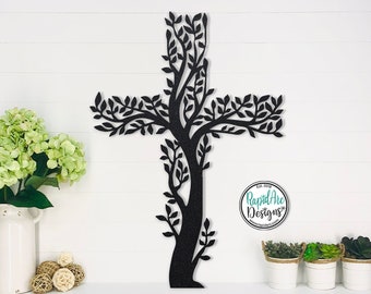 LIVING CROSS Metal Wall Hanging | Remembrance Gift | Indoor or Outdoor Decor | Christian Home Decor | Custom Metal Art | Memorial Gift