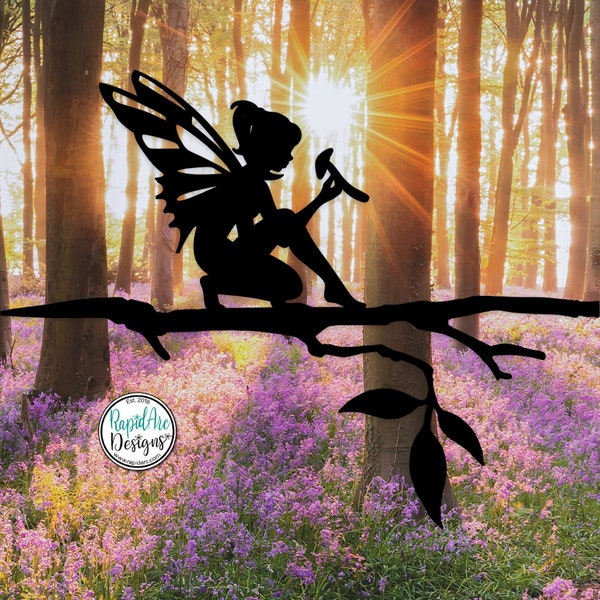 Fairy Sitting on Branch Metal Tree Stake | Fairy Decor | Metal Garden Art | Tree Art | Fairy Lover Gift | Outdoor Decor | Fairy on a Branch