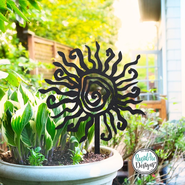 Hippie Fun Wacky Sun Potted Plant Stake | THE ORIGINAL | Unique Metal Sun | Whimsical Spiral Sun | Patio Porch or Home Decor | Sun Stake