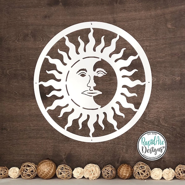 Vintage metal SUN and MOON FACE | Custom Metal Sun Moon Sign | Indoor or Outdoor Decor | Garden Art | Unique Sun Design | Sun and Moon Face