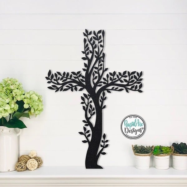 LIVING CROSS Metal Wall Hanging | Powder Coated | Dogwood Cross | Indoor or Outdoor Decor | Religious Gift | Home Decor Wall Art