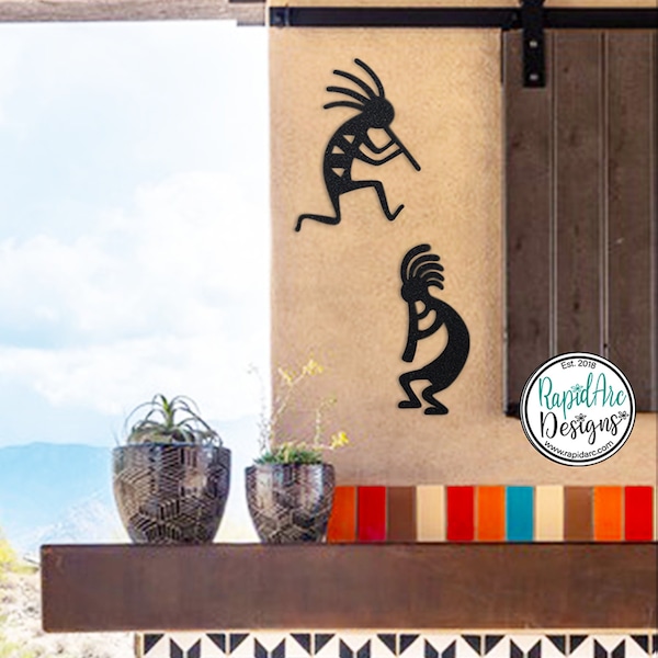 Set of 2 Kokopelli Metal Figures | Southwestern Decor | Dancing Kokopelli Wall Ornaments | Outdoor Garden Patio Decor | 2 Kokopelli Figures